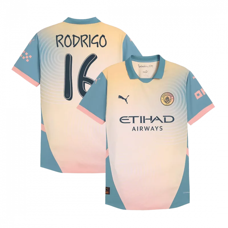 RODRIGO #16 Manchester City Fourth Away Authentic Soccer Jersey- Definitely City (UCL)