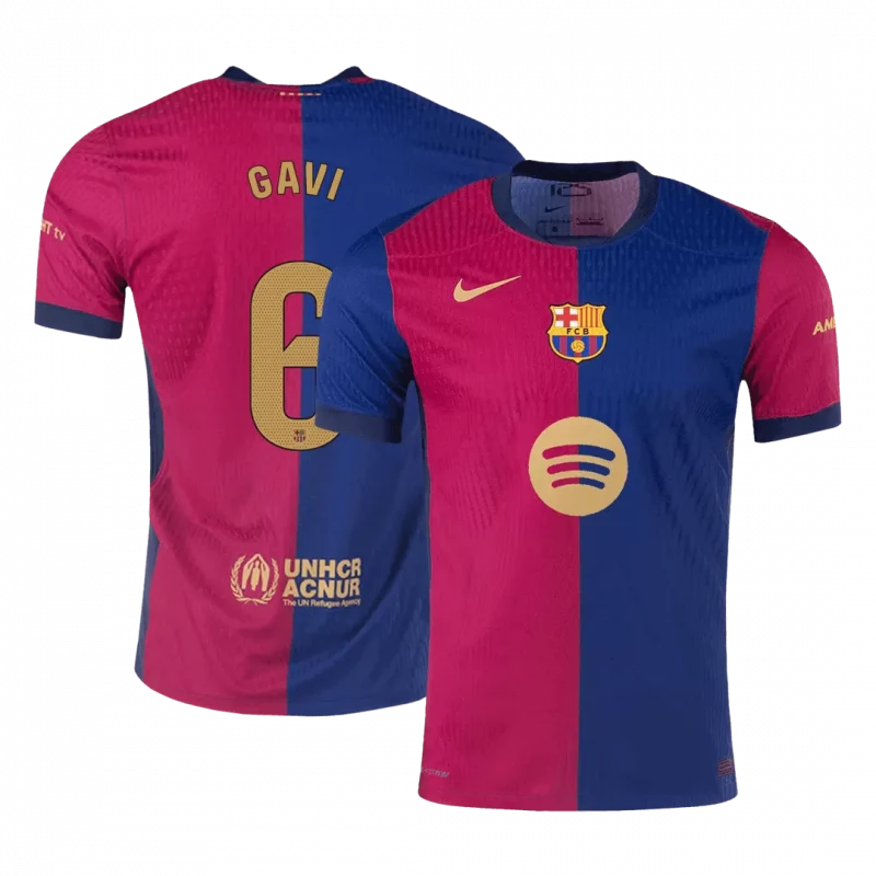 GAVI #6 Barcelona Home Authentic Soccer Jersey - Spotify Logo Without Text