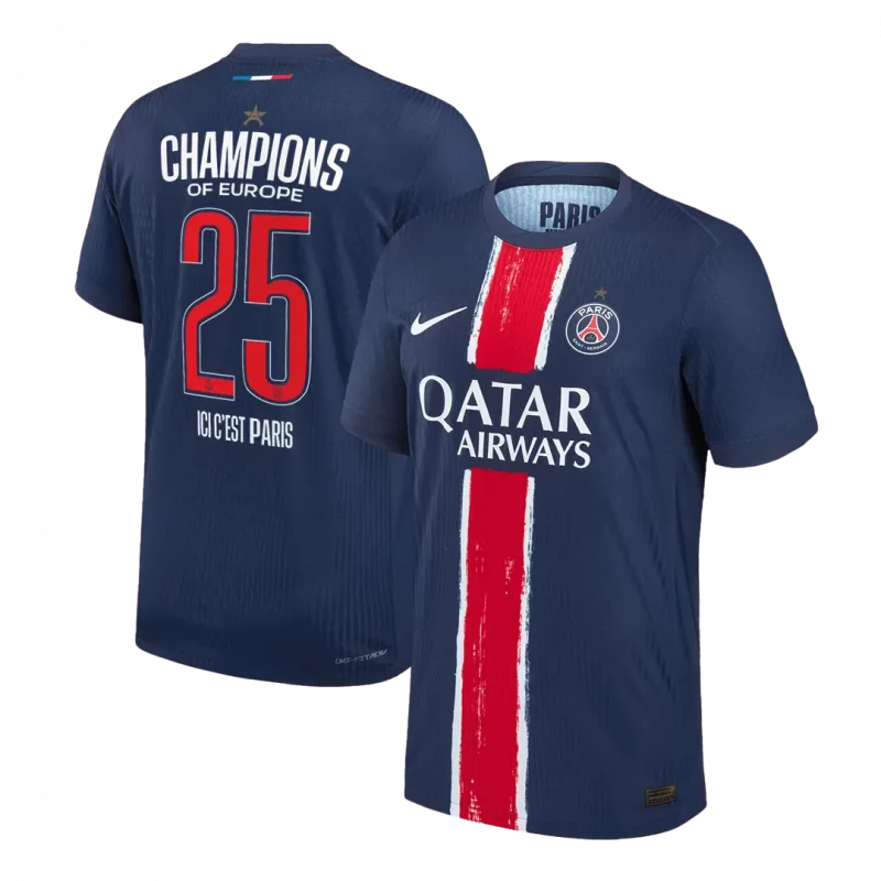CHAMPIONS #25 PSG Home Authentic Soccer Jersey - CHAMPIONS OF EUROPE