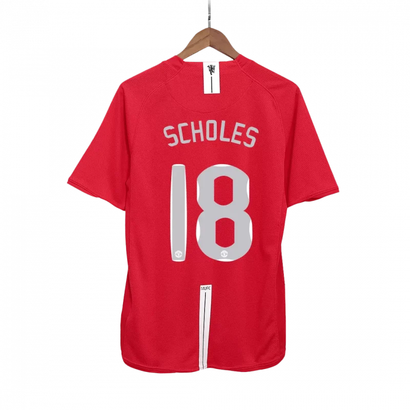 Vintage Soccer Jersey SCHOLES #18 Manchester United Home 2007/08 - UCL Final