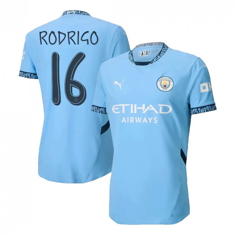 RODRIGO #16 Manchester City Home Authentic Soccer Jersey - UCL