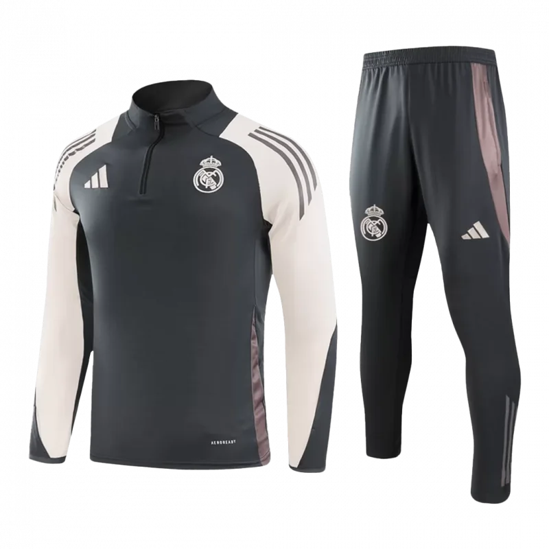 Real Madrid 1/4 Zip Tracksuit Gray