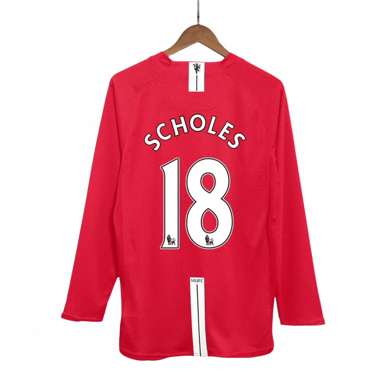 Vintage Soccer Jersey SCHOLES #18 Manchester United Home Long Sleeve 2007/08