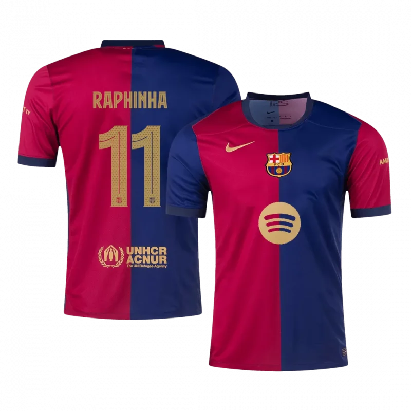 RAPHINHA #11 Barcelona Home Soccer Jersey - UCL(Spotify Logo Without Text)