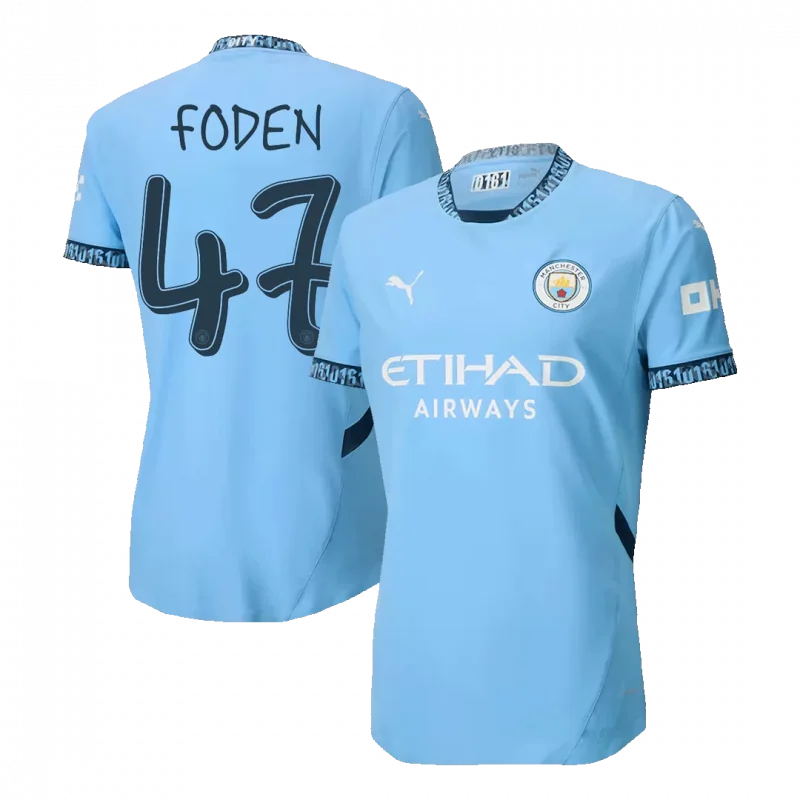 FODEN #47 Manchester City Home Authentic Soccer Jersey - UCL