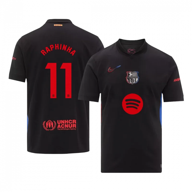 RAPHINHA #11 Barcelona Away Soccer Jersey - Spotify Logo Without Text