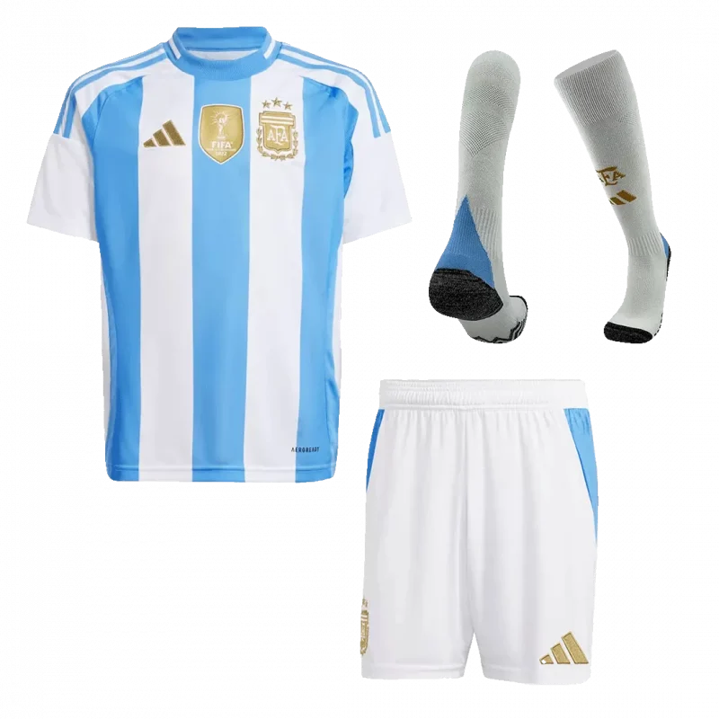 Argentina Home Kids Soccer Jerseys Full Kit
