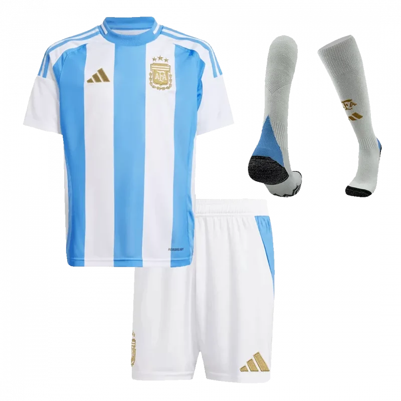 Argentina Home Kids Soccer Jerseys Full Kit Copa America